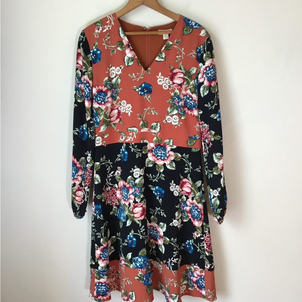 Brooks Brothers Red Fleece Floral color block‎ V Neck Dress